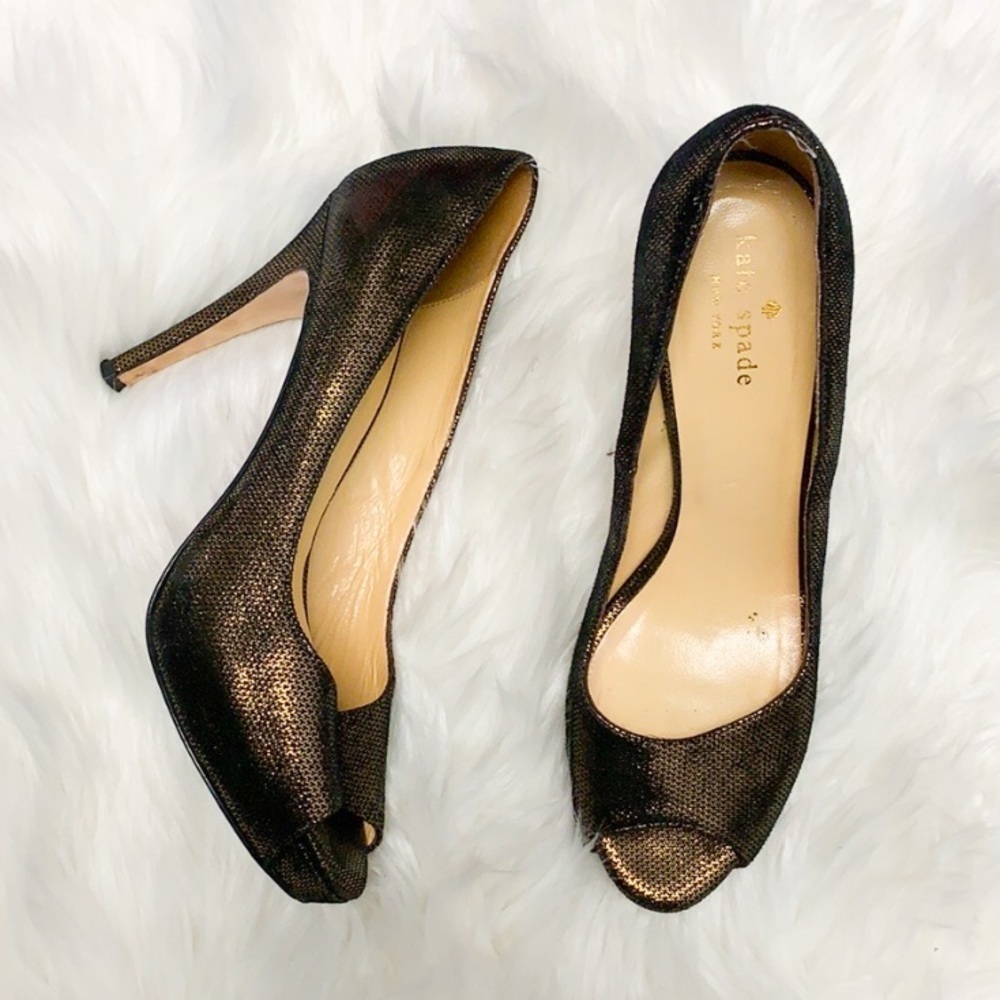 Kate Spade gold peep toe heels